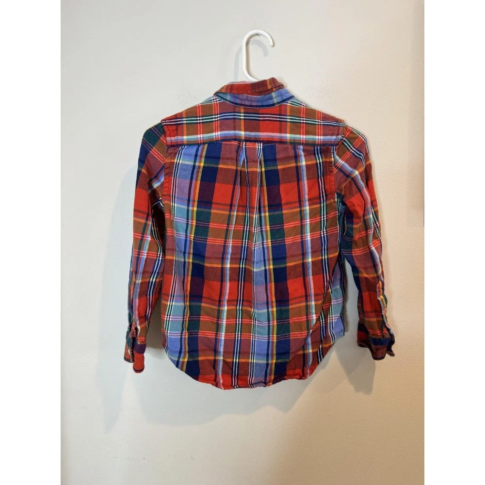 Polo Ralph Lauren Shirt Boys Small 8 Red Blue Plaid Flannel Button‎ Down Tartan